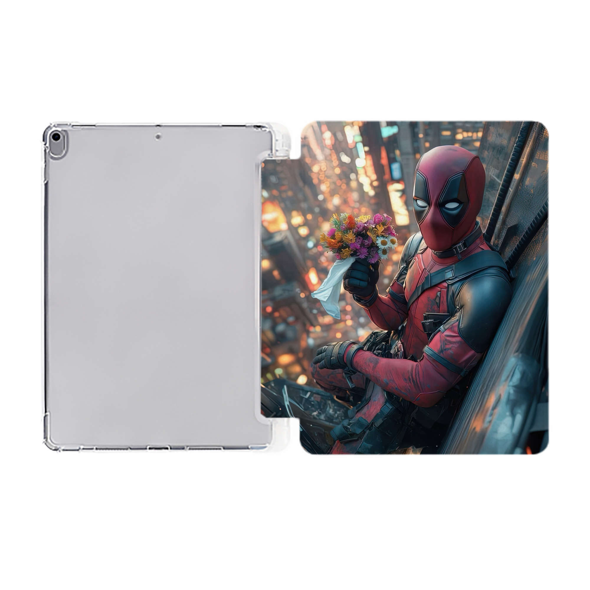 （画像用） Deadpool デッドプール IPad ケース ペン収納付き 三つ折りスタンド PUレザー×シリコン 対応機種9.5/10.5/10.9インチ